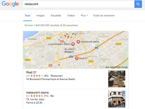 recherche restaurant Google.co.ma Maroc